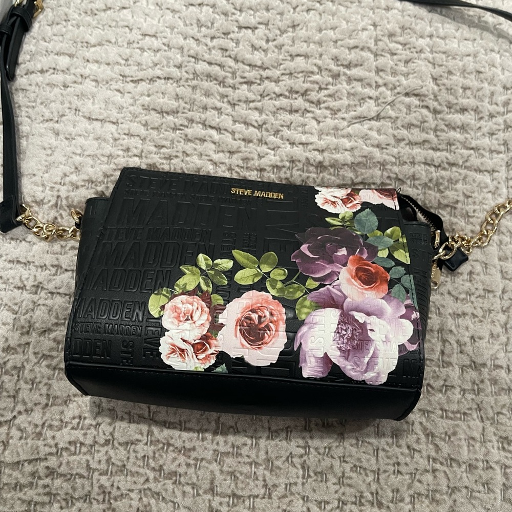Steve Madden Black Crossbody Bag with Floral Accents